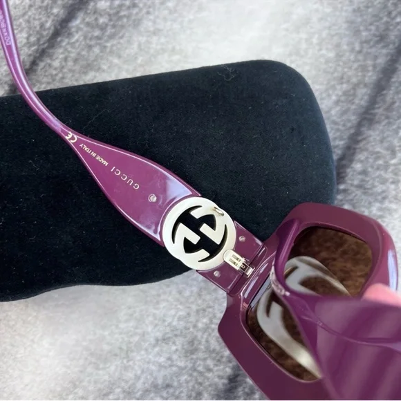 Gucci GG Logo Luxury Chocolate Brown Square Sunglasses GG1022S - Picture 4 of 11